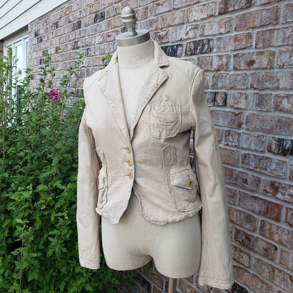 BCBGMAXAZRIA Soft Leather Blazer Cream Size S - Picture 2 of 8